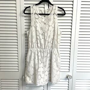 BCBG Generation White Sleeveless Lace Romper Lined Summer Cottagecore Boho Sz M